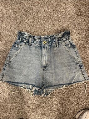 Zara Light Blue Denim Paperbag Waist Shorts